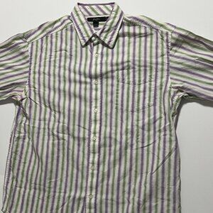 Sean John Shirt Long Sleeve Button White w/ Purple Green Stripes Men's size XXL